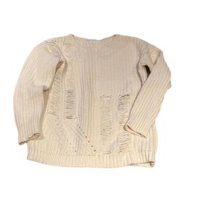 Cream round neck naturally distressed sweater